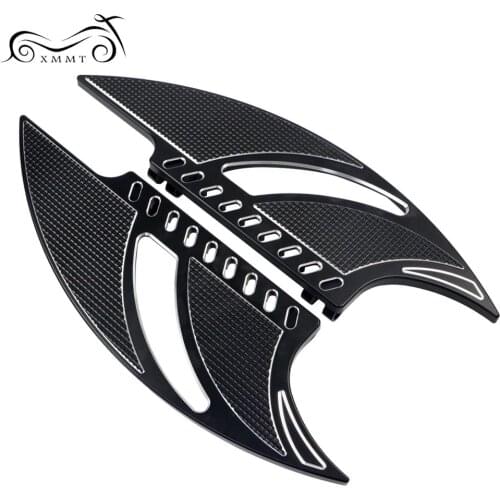 CNC Front Driver Stretched Floorboards Foot Rests Tomahawk Black For Harley Touring Softail Dyna Street Road Glide FLH 1986-2015