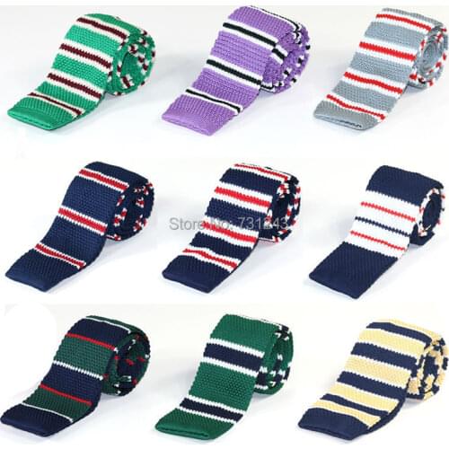 Striped Skinny Knitted ties for men 100% Polyester Woven mens Slim necktie for Party Business Brand Handmade Cheap Neck Tie