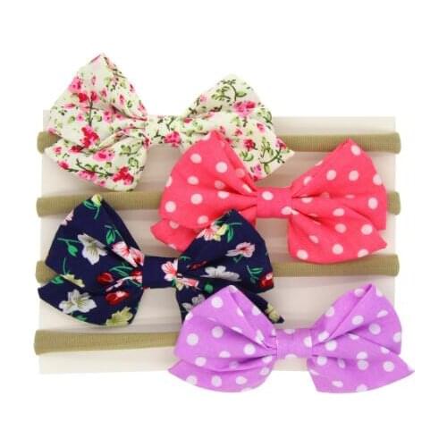 ON SALE 1PCS Floral Bowknot Handmade Boutique Nylon Headband With Flower Print Bow For Kids Girls Hair Accessories Headwear