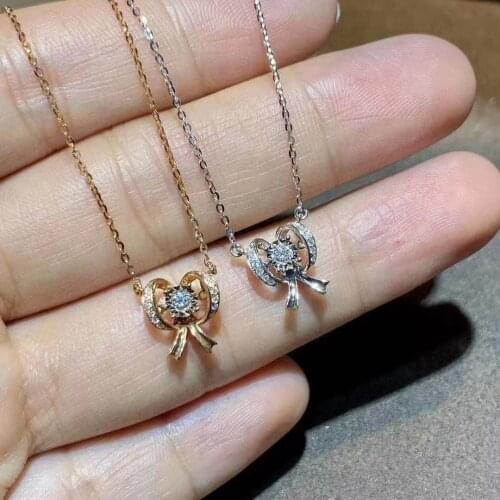 Luxury Female Crystal Bowknot Pendant Necklace Gold Silver Color Chain Necklace Cute White Zircon Wedding Necklaces For Women