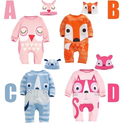 Christmas Baby rompers kids newborn clothes long sleeve spring autumn children infant Cartoon animal fox lion set top+hat suits