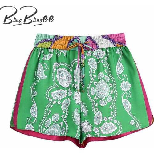BlingBlingee Thin Style Summer Casual Holiday Loose Shorts Fashion Drawstring High Waist Women Printed Shorts Female Bottoms