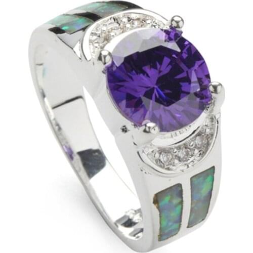 SHUNXUNZE Purple Cubic Zirconia and white Peridot opal big Wedding rings for women dropshipping Rhodium Plated R178 size 6 7 8 9