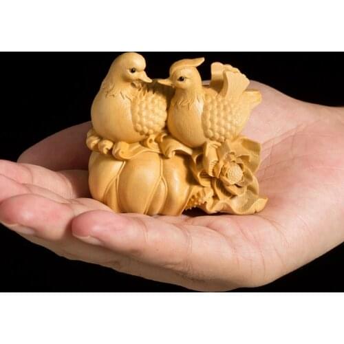 6CM Mandarin Duck Statue Wood Statue Arts Crafts Solid Wood Statue Lucky Mascot Home Decoration Chinese Wedding Gifts