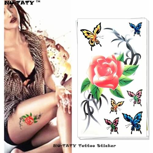 Nu-TATY Butterfly Red Roses Temporary Tattoo Body Art Arm Flash Tattoo Stickers 17*10cm Waterproof Fake Henna Painless Tattoo