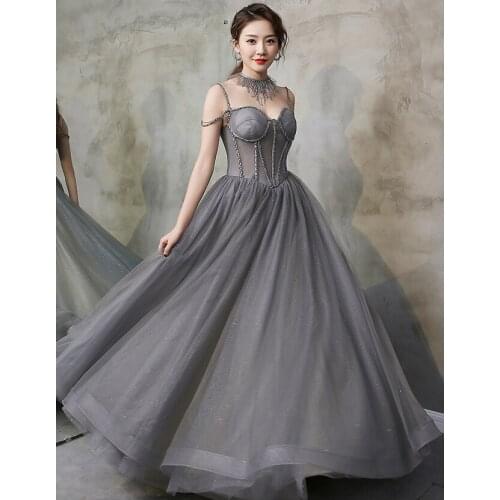 Dark grey beading vintage ball gown with neacklace cosplay queen gown medieval dress Renaissance gown queen Victoria Belle Ball