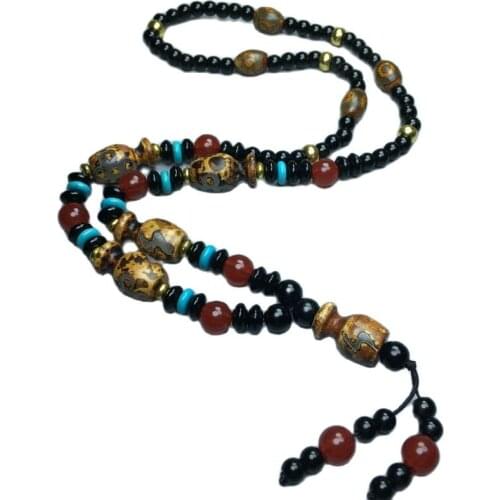 Tibet Old Natural Agate Five-Eyed Lightning Vase Three-Eyed Dzi Necklace Pendant