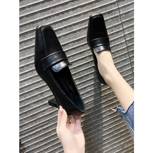 Square toe leather shoes for women 2021 summer new white luxury designer high heels Square thick heel Ladies Pumps shoes women