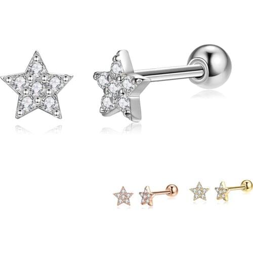 ZEMIOR 925 Sterling Silver Stud Earrings Women Full Clear Cubic Zirconia Star Small Earring Anniversary Hot Sale Fine Jewelry
