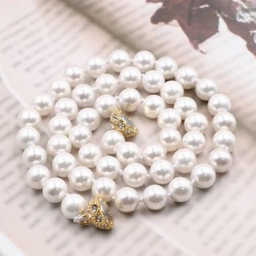 Shell Pearl Beads Necklace Jewelry Round White Natural Sea Pearls Shells Strand Chain Choker High Luster Top Necklaces 18" B117