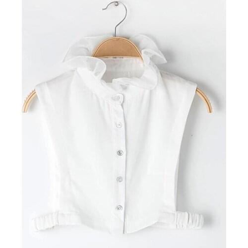 Women Sweet Layer Agaric Ruffles Stand False Fake Collar Button Down Half-Shirt