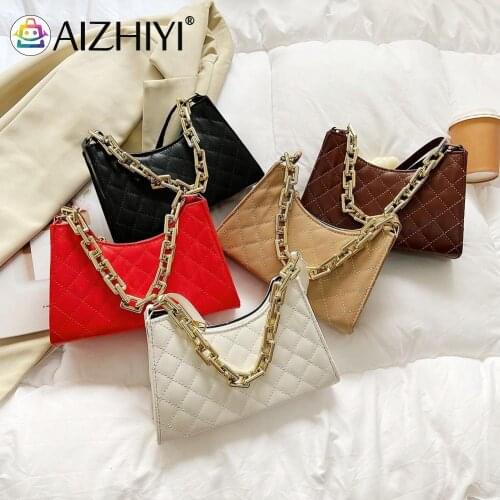 Women PU Leather Lattice Pattern Chain Shoulder Crossbody Messenger Hobos Bag Ladies Vintage Small Zipper Handbag