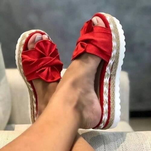 Women Bowknot Slippers 2021 Summer Casual Beach Muffin Slip On Platform Ladies Sandals Dress Party Peep Toe Female Sandals