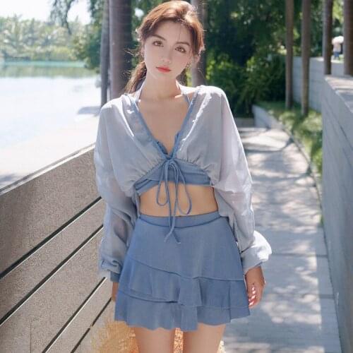 Swimsuit Women Three Pieces Vogue Bikini High Waist Swim Wear Surfing Swimming Suit For Female Girls Bathing Suit Fairy Lycra