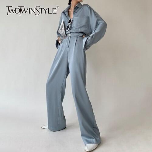 TWOTWINSTYLE Solid Color Jumpsuits For Female Lapel Collar Long Sleeve High Waist Slimming Solid Color Womens Casual Jumpsuits