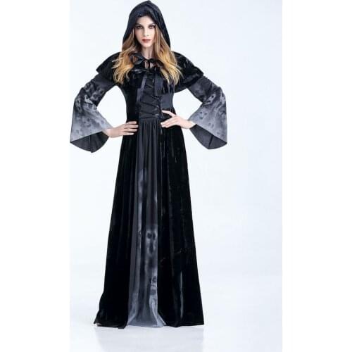 Women Sexy Festival Long Sleeve Dress Scary Cosplay Costumes Party Fancy with Cloak Horror Halloween Witch Elegant Dress Adults