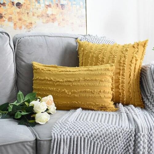 1Pcs Cotton & Linen Cushion Cover Modern Floral Tassel Pillow Case Sofa Pillow Covers Home Decor Pillow Covers Decorative