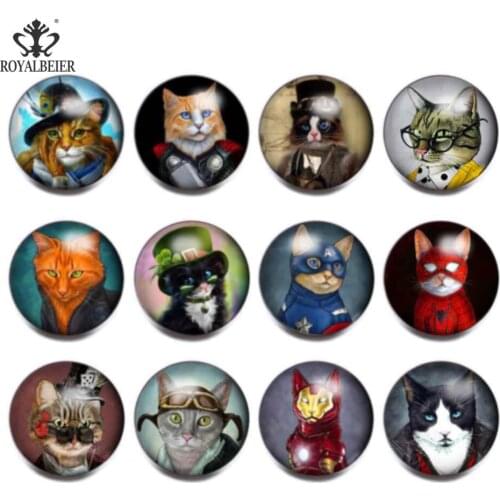 12pcs/lot Newest 18mm Wearing Glasses Hat Cute Cat Glass Snap Button fit DIY Snap Necklace Bracelet for Women Jewelry KZ0809