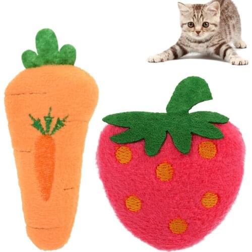 2PCS Pet Catnip Toy Strawberry Cat Toy Interactive Pet Plush Toy Carrot Cat Toy Catnip Toy