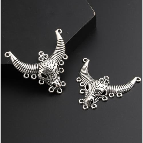 4pcs Silver Color Cow/Bull Ox Head Skull Alloy Charms Big Pendants For Jewelry Making Findings A2803