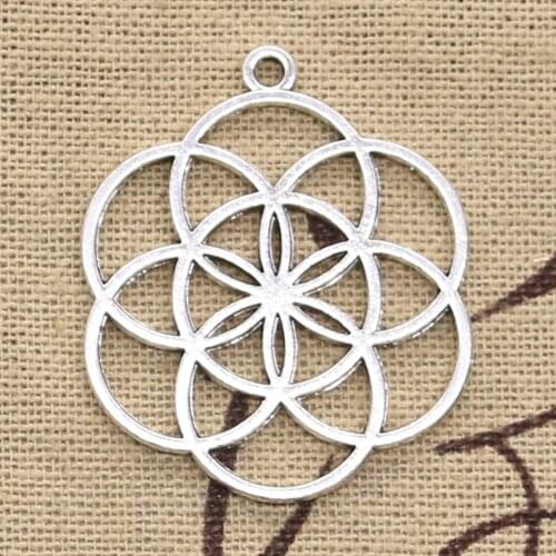 5pcs Charms Flower Of Life Yoga 37x32mm Antique Silver Color Plated Pendants Making DIY Handmade Tibetan Finding Jewelry
