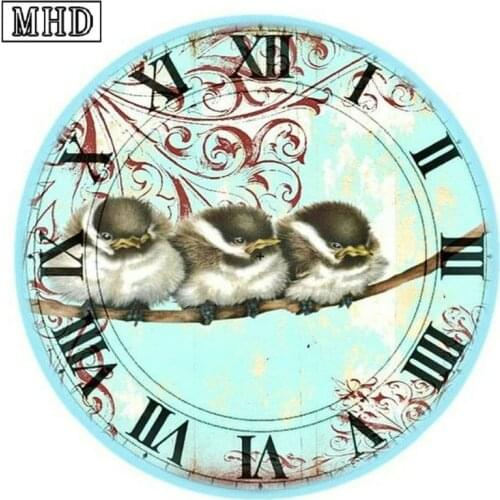 5d full square & round diamond painting clock sparrow diamond mosaic bird 3d diamond embroidery wall sticker