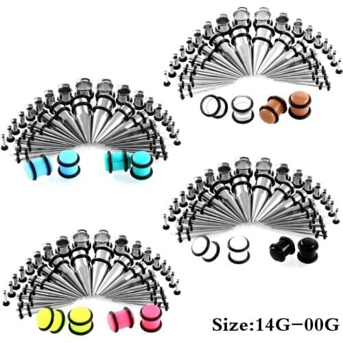 72pcs/lot Surgical Steel Taper Ear Expansion Stretching Gauge Kit 1.6-10MM Acrylic Flared Ear Plug Flesh Tunnel with 2 O-Ring