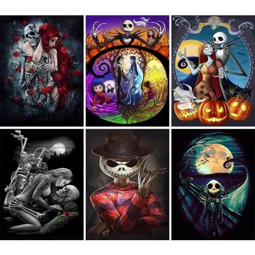 5D DIY Diamond Painting Halloween Skull Full Round Square Cartoon Disney Embroidery Mosaic Cross Stitch Kit Picture Home Decor