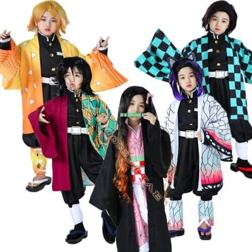 Anime Demon Slayer Kimetsu no Yaiba Kochou Shinobu Cosplay Costume Womens Kimono Uniforms Halloween Carnaval Party costume Wig