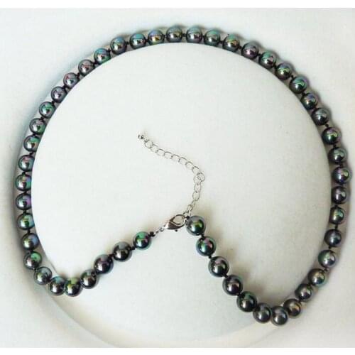 FREE SHIPPING HOT sell new Style >>>Fashion New 8mm Rainbow Black South Sea Shell Pearl Round Beads Necklace 18"AAA