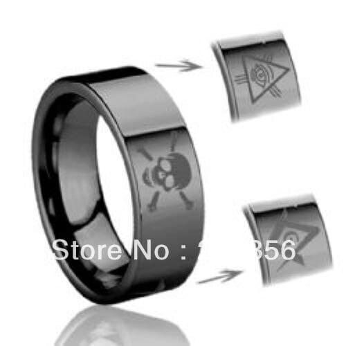 Free Shipping Buy Cheap Price Discount Jewel USA HOT Selling 8MM Men&Womens Tribel Masonic logo Engraved Black Wedding Rings