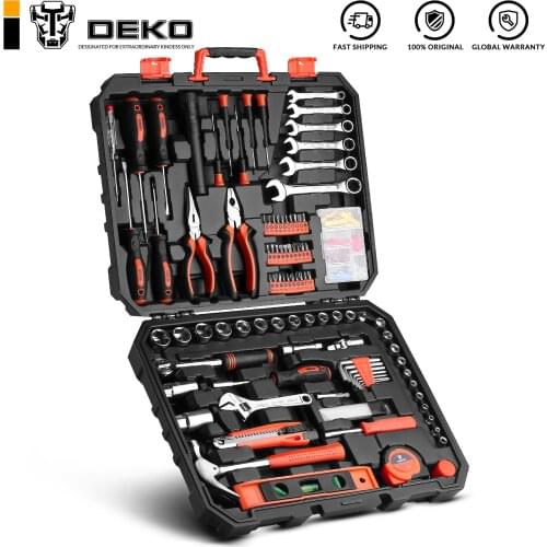 DEKO 208 Pcs Professional Car Repair Tool Set Auto Ratchet Spanner Screwdriver Socket Mechanics Tools Kit W/ Blow-Molding Box