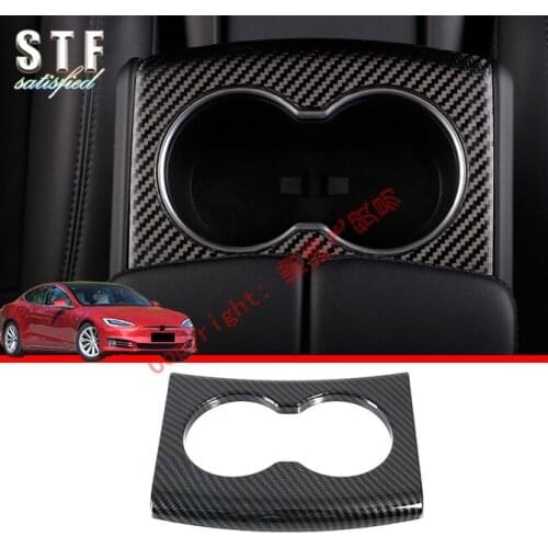 Carbon Fiber Style Cup Drink Holder Cover Trim Bezel Frame Molding Garnish For Tesla Model S 2019 2020