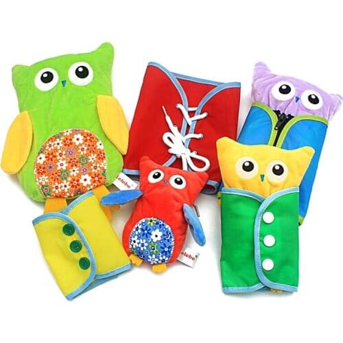 4Pcs/set Toddler Toys Montessori Dress Zip Snap Button Buckle Lace Tie Cutely Owl Clothes Different Size Basic & Life Skills Toy