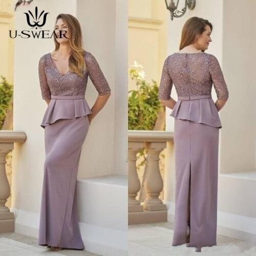 Elegant Mother of The Bride Dresses V-Neck Half Sleeves Lace Bride Mother Dress Vestido Mae Da Noiva Mothers Dresses for Wedding