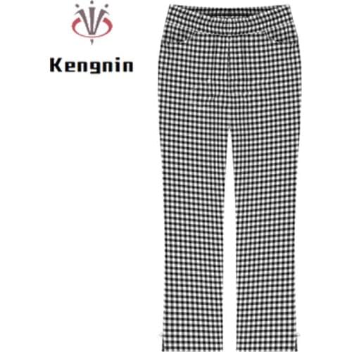 European Style 2021 Women Thin Trousers Oversized Plaid Anklet Length Female Capris Elastic Waist Lady Harem Pants KE1198