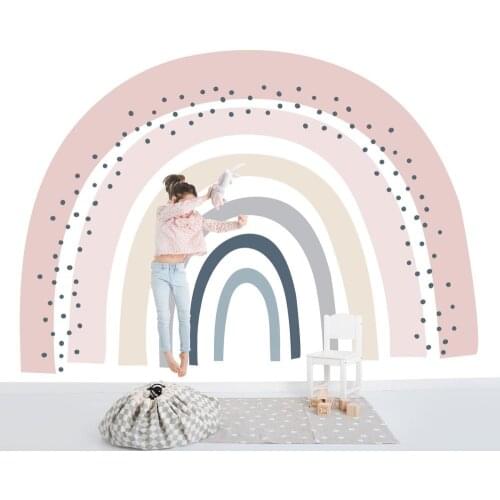 Pale pink grey rainbow bridge geometric mural wallpaper for kids room wall-paper children wall decor art discount strip discou