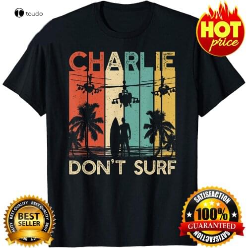 Charlie Dont Surf Shirt Military Vietnam War Apocalypse T-Shirt Black Cotton Tee