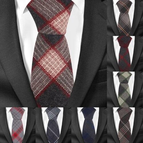 Plaid Tie For Men Skinny Men Neck Tie For Wedding Business Casual Winter Check Neckties Classic Suits Slim Cotton Neck Ties