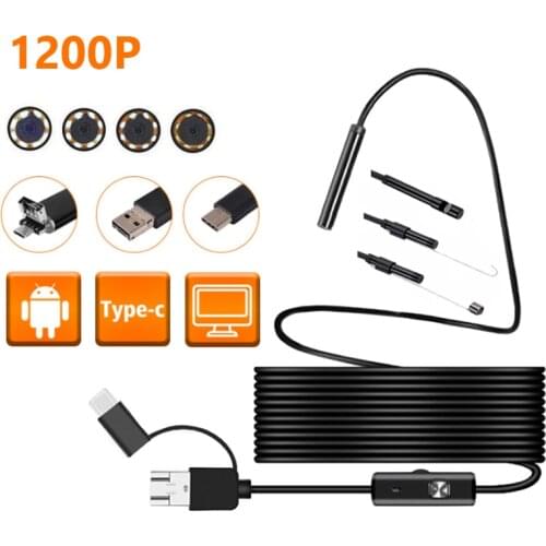 1~10M 8LEDs 1200P Endoscope Camera 8mm Flexible Waterproof Inspection Borescope Camera for Android Phone PC Notebook USB Cameras