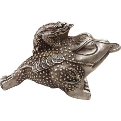 Collection Old Tibetan silver Golden Toad Statue,High Quality Home Art Decoration Crafts sculpture