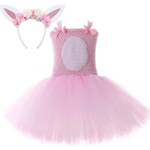 Easter Bunny Costume for Baby Girls Pink Tutu Dress with Flower Rabbit Ears Toddler Kids Rabbit Clothes Princess Girl Outfits