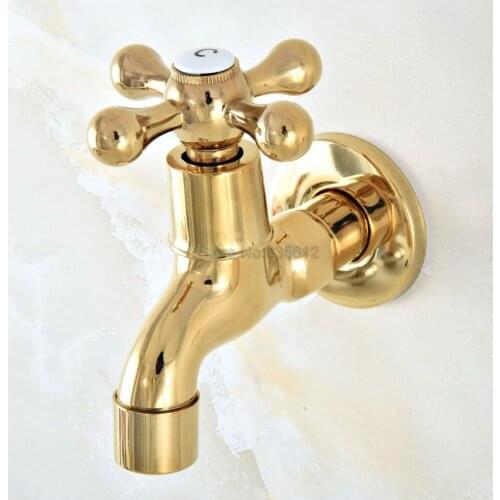 Gold Color Brass Wall Mounted Cross Handle Sink Mop Pool Faucet Water Tap tav142