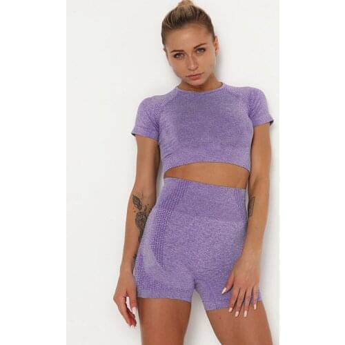 Summer Women Sport Sets Fitness Workout Sportswear Gym Suit Sets Short Legging+Crop Tops Shirts Sports Suits Womens Tracksuit