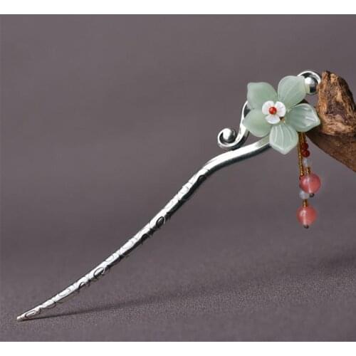 Silver Color Metal Hair Sticks For Women Hair Clip New Flower Pendant Classical Retro Headdress Jewelry Accessories Hairwear