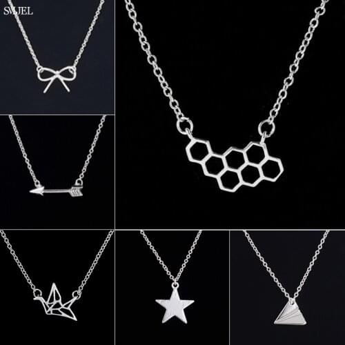 Minimalist Fashion Bowknot Necklace for Women Hollow Honeycomb Triangle Star Airplane Arrow Choker Necklaes femme Accessories