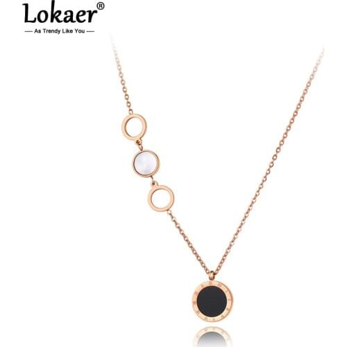 Lokaer Trendy Bohemia Stainless Steel Roman Numerals Charm Choker Necklace Jewelry Beach Shell Pendant Necklace For Women N20217