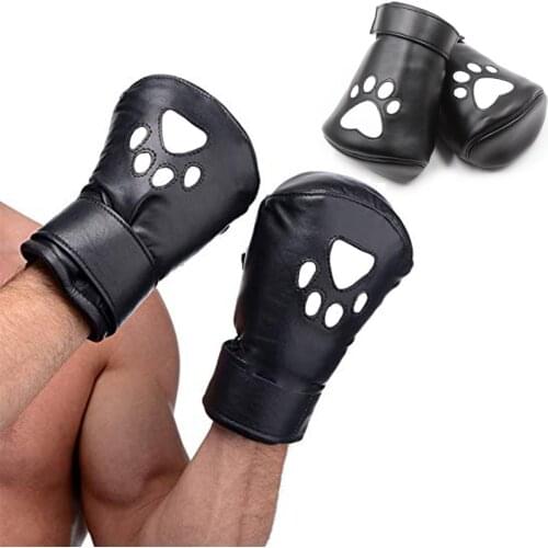 Soft PU Leather Role Playing Fill Dog Paw Print Fist Gloves Puppy Gloves, BDSM Bondage Restraint Adult Sex Toy For Women Men Gay