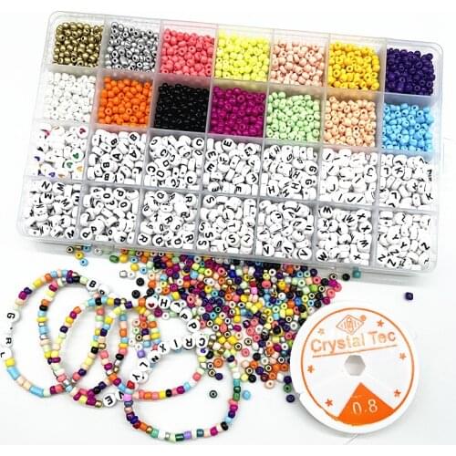 NEW Acrylic Letter Puzzle Beads Box For Bracelets Jewelry DIY Hand Making Accessories Alphabet Glass Seed Bead Tool Set