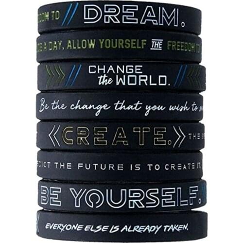 New Inspiring Bracelets Motivational Be yourself, Change The World Create Dream Inspirational Silicone Wristband Rubber Bracelet